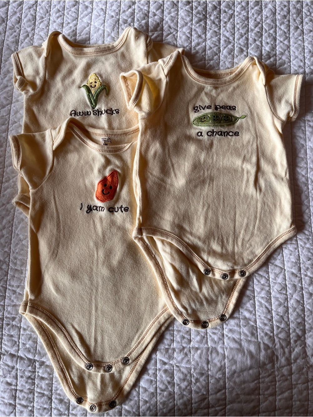 Set of 3 Vegetable Pun Onesies 6m